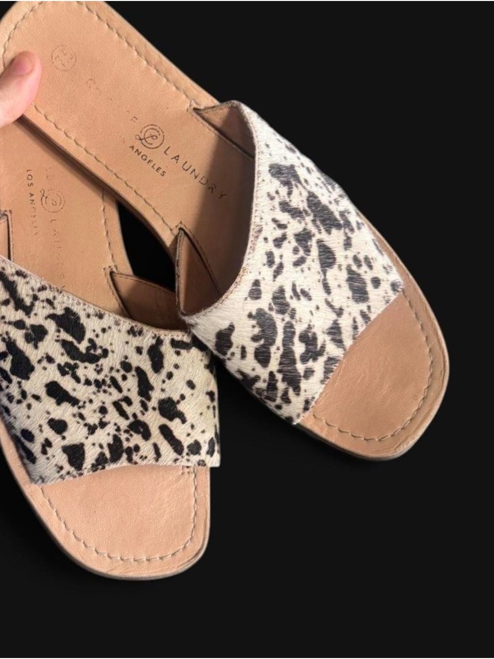 Chinese Laundry Regina / Moonshine Cow Print Calf Hair Slide Sandals